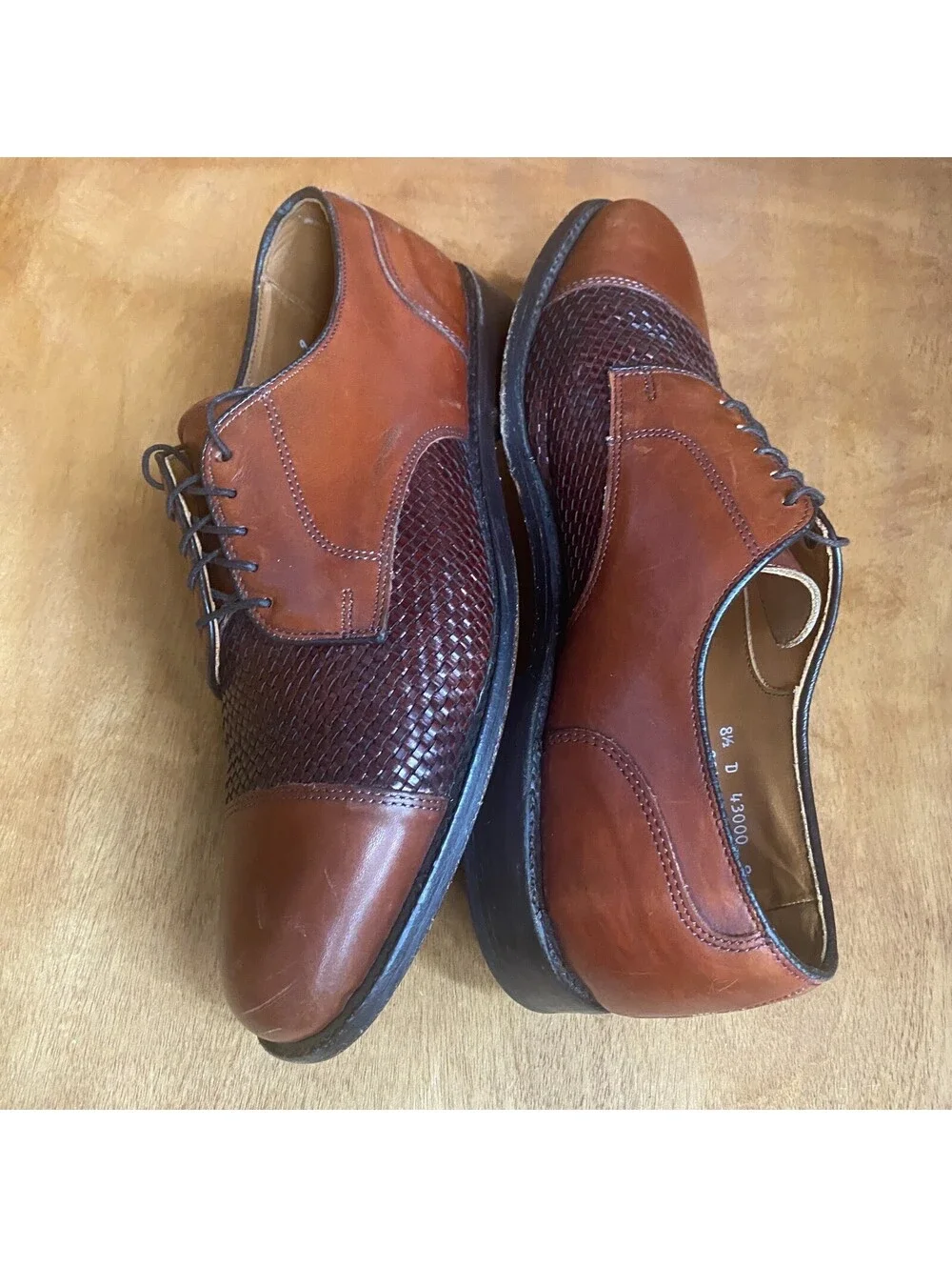 Allen Edmonds Lauderdale Cap Toe Oxford Shoes Mens 8.5 D Woven Brown Leather USA